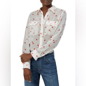 EQUIPMENT Signature Cherry Print Silk Top button down size large EUC